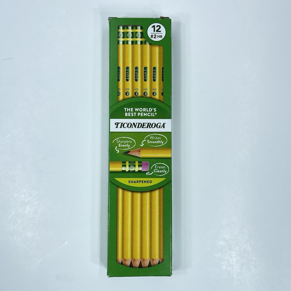 Ticonderoga‎ Wood-Cased Pencils, Pre-Sharpened, 2HB 12 Count (Pack of 1), Yellow